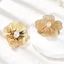 真鍮ガラススタッドピアス  花  ニッケルフリー  18KGP本金メッキ  透明  34mm&nbsp;EJEW-F391-06G-01