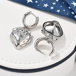 真鍮フープピアス 鉛フリー＆カドミウムフリー  長持ちメッキ  ラックめっき  苺  プラチナ  40x19mm&nbsp;EJEW-R016-08P-01