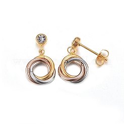 304ステンレススチールダングルスタッドピアス  ラインストーン付き  リング  ミックスカラー  20x11.5x3.5mm  ピン：0.8mm&nbsp;EJEW-H367-16M