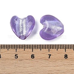 手作りの銀箔のランプワークガラスビーズ  ハート  ミックスカラー  14.5~15.5x15~15.5x9~10mm  穴：1.8mm&nbsp;LAMP-Q005-06