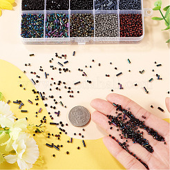 6200個 100g 10スタイル ガラスシードビーズ  ブラック  1.5~5x1~2mm  穴：0.3~1mm  10g /スタイル&nbsp;SEED-TA0001-72
