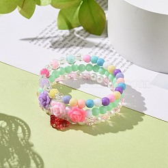 3 個 3 スタイル アクリル フラワー & イミテーション パール ビーズ ストレッチ ブレスレット セット  ガラス バタフライ チャーム スタッカブル ブレスレット 子供用  ミックスカラー  内径：1-7/8インチ（4.8cm）  1個/スタイル&nbsp;BJEW-JB09105