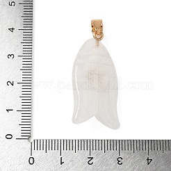 天然と合成の混合宝石彫刻ペンダント  真鍮のバチ付き魚チャーム  ゴールドカラー  35x17.5x7.5~8mm  穴：4.3x6.5mm&nbsp;G-Z084-01G