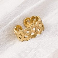 女性用ツイスト 304 ステンレススチール オープンカフリング  18KGP本金メッキ  8mm  調整可能&nbsp;RJEW-Z083-03G-04