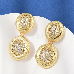 真鍮マイクロペーブクリアキュービックジルコニアスタッドピアス  鉛フリー＆カドミウムフリー  長持ちメッキ  18KGP本金メッキ  オーバル  29.5x13mm&nbsp;EJEW-H154-10B-G