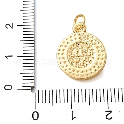 真鍮チャーム  白シェルと  聖人のチャームが付いたフラットラウンド  ゴールドカラー  17x14x2mm  穴：3mm&nbsp;KK-CBA0009-11G-B