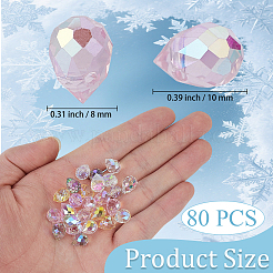 ティアドロップ電気メッキ透明ガラスチャーム80個  多面カット  ABカラーメッキ  ミックスカラー  10x8mm&nbsp;GLAA-PA0001-68