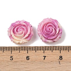 合成貝で染めた彫刻ビーズ  花  オールドローズ  15x16x8mm  穴：1.2mm&nbsp;SHEL-U001-06