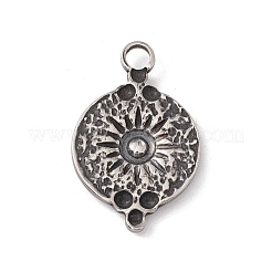 304ステンレスペンダント  太陽とフラットラウンド  アンティークシルバー  25.5x16x2.5mm  穴：2.8mm&nbsp;STAS-E158-06AS