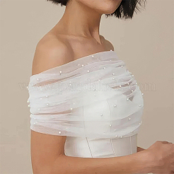 取り外し可能なパールチュールポリエステルショール  結婚式のパーティーの衣装アクセサリー  ホワイトスモーク  470x840x7mm&nbsp;AJEW-WH0314-448B