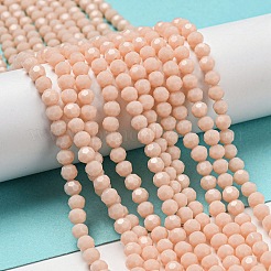不透明ガラスビーズスタンド  ファセット（32ファセット）  ラウンド  桃パフ  4mm  穴：0.7mm  約87~93個/連  32~33cm&nbsp;EGLA-A035-P4mm-D05