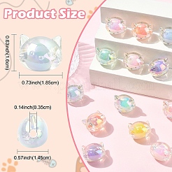 60 個の UV メッキレインボー虹色アクリルビーズ  ツートンカラーの二層ビーズ  猫  ミックスカラー  16x18.5x14.5mm  穴：3.5mm&nbsp;OACR-YW0003-95