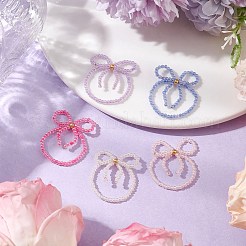 真鍮製リング  女性用ガラスビーズリング  蝶結び  ミックスカラー  内径：21mm&nbsp;RJEW-JR00758