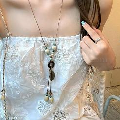 中国風磁器＆合金＆木の葉のペンダント付き、調節可能なワックスコード付きロングネックレス（女性用）  カラフル  27.56インチ（70cm）&nbsp;WG8DC5B-01