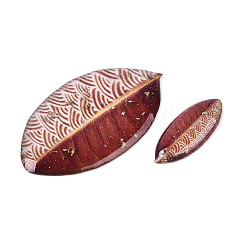 透明エポキシ樹脂リーフペンダント2個  金箔＆グリッターパウダー入り  シエナ  37x22x2mm  穴：1.2mm&nbsp;RESI-T057-92