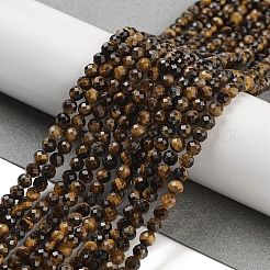 天然石タイガーアイビーズ連売り  多面カット  ラウンド  グレードAB +  3.5mm  穴：0.5~0.6mm  約109~114個/連  15.24~15.75インチ（38.7~40cm）&nbsp;G-G105-A06-02
