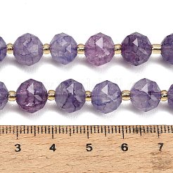 染色された模造翡翠ガラスビーズ連売り  ラウンド  多面カット  紫色のメディア  9.5~10mm  穴：1.5mm  約36個/連  15.12''（38.4センチメートル）&nbsp;GL-Z001-02A-08