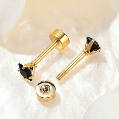四角いガラスの耳栓  304ステンレススチールピアススタッドスクリューイヤリング女性用  ゴールドカラー  透明  3x3mm  ピン：1mm&nbsp;EJEW-H105-24G-A
