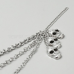 合金多層ブーツストラップチェーン  カニカン付き  スカル  プラチナ  308mm&nbsp;DIY-WH0899-783