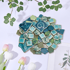 500g 4種類のモザイクタイル 磁器カボション  家の装飾やdiyの工芸品  グリーン  18~71x18~49.5x5.5~7.5mm  125g /スタイル&nbsp;DIY-SP0007-72