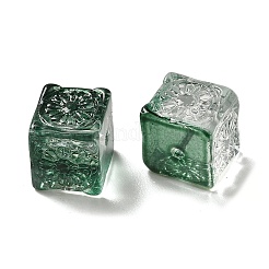 透明ガラスビーズ  グラデーションカラー  正方形  濃い緑  10x11x11mm  穴：1.5mm&nbsp;GLAA-D025-02C