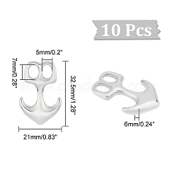 304ステンレススチールフック留め具10個  レザーコードブレスレット作り用  アンカー  ステンレス鋼色  35.5x21x6mm  穴：7x5mm&nbsp;STAS-UN0047-12