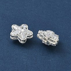 真鍮製マイクロパヴェキュービックジルコニアビーズ  カドミウムフリー＆鉛フリー  花  銀  透明  15.5x16x10.5mm  穴：1.2mm&nbsp;KK-S336-11S-C