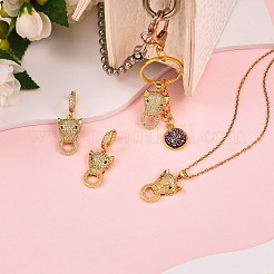 真鍮製マイクロパヴェクリア＆グリーンキュービックジルコニアペンダント5個  ニッケルフリー  ヒョウ  18KGP本金メッキ  25.5x14.5x6.5mm  穴：3x5mm&nbsp;ZIRC-SZ0003-23