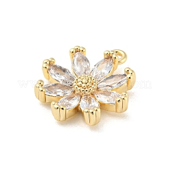 キュービックジルコニアペンダント付き真鍮  ゴールドカラー  花  16x14x3.5mm  穴：1.2mm&nbsp;X-KK-Z032-01A-G
