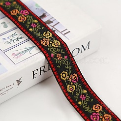 50ヤードのエスニックスタイルの刺繍入りナイロンフラワージャカードリボン  蝶結び ヘアピン 帽子 衣類 アクセサリー  レッド  1インチ（25mm）&nbsp;PW-WG55654-03