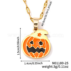 ハロウィン魔女帽子カボチャ304ステンレススチールエナメルペンダントダップチェーンネックレス  クリエイティブなホリデーアクセサリー  ゴールドカラー  オレンジ  15.75インチ（40cm）&nbsp;DD5893