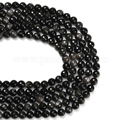 天然銀黒曜石ビーズ連売り  多面カット  ラウンド  10mm  穴：1mm  約38~39個/連  15.16''（38.5センチメートル）&nbsp;G-C280-B08-10mm