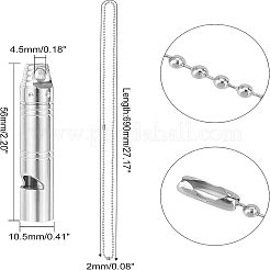 チタン合金ホイッスル1個  ステンレスボールチェーンネックレス付き  プラチナ  56x10.5mm  穴：4.5mm&nbsp;AJEW-UN0001-25