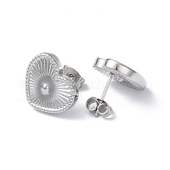変色しない304ステンレススチール製スタッドピアス（女性用）  ハート  ステンレス鋼色  13x15mm  ピン：0.8mm&nbsp;EJEW-I285-19P