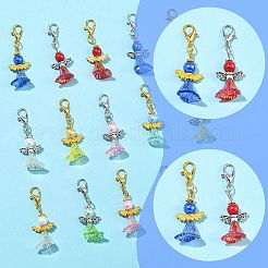 アクリル＆ガラスパール＆合金ペンダント装飾8個  天使  合金製カニカン付き  ミックスカラー  40mm&nbsp;HJEW-FS00071