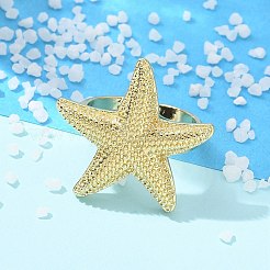 女性用真鍮カフ指輪  カドミウムフリー＆鉛フリー  18KGP本金メッキ  ヒトデ  3mm  内径：17.5mm&nbsp;RJEW-U033-09G-02