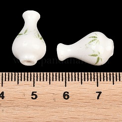 手作りプリント陶器ビーズ  葉の模様  青と​​白の磁器  花瓶  18x11mm  穴：2mm&nbsp;PORC-T136-03A-02