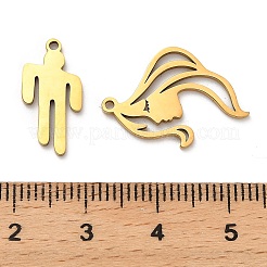 25pcs5スタイルのステンレス鋼のペンダント  女の子の抽象的な顔のチャーム  ゴールドカラー  17.5~21x6~15.5x1mm  穴：1.2mm  5個/スタイル&nbsp;STAS-XCP0001-93