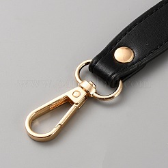 両面PUレザーバッグハンドル  ライトゴールド合金製スイベルクラスプ付き  ブラック  282x22x2.5mm&nbsp;PURS-WH20005-14A