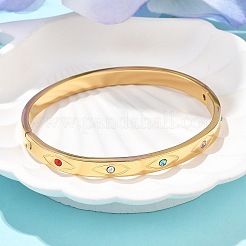 女性用アイ 304 ステンレス ラインストーン バングル  イオンプレーティング（ip）  18KGP本金メッキ  内径：2x2-3/8インチ（5x6cm）&nbsp;BJEW-Z092-09G