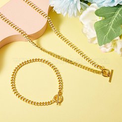 真鍮のカーブチェーン ブレスレット & 縁石のチェーン ネックレス セット  エナメルと304ステンレススチールのトグル留め具付き  ホワイト  17-7/8 ~18-1/8インチ（45.5~46cm）  8-1/8インチ（20.5cm）  2個/セット&nbsp;SJEW-SZ0001-011B