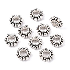 合金ビーズスペーサ  カドミウムフリー＆ニッケルフリー＆鉛フリー  花  アンティークシルバー  11x4mm  穴：5mm&nbsp;PALLOY-5541-AS-NR