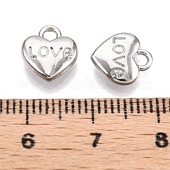 バレンタインデーラックメッキ合金ペンダント  単語「love」付けのハート  プラチナ  9.5x9x3mm  穴：1.8mm&nbsp;FIND-N005-09P