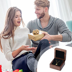 木製ジュエリーペンダント収納磁気ギフトケース  内側のベルベットと  キャメル  正方形  6.8x6.75x3.6cm&nbsp;CON-WH0095-78A