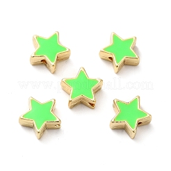 ラックメッキ合金エナメルビーズ  スター  ゴールドカラー  芝生の緑  11x11x5mm  穴：1.6mm&nbsp;ENAM-F146-19G-01