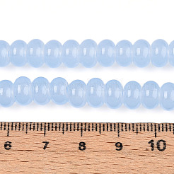 模造ヒスイのガラスビーズ  透明なベーキングペイントのロンデルビーズ  ライトスカイブルー  8~8.5x4.5~5mm  穴：1.2mm  約159~164個/連  30.71~31.50インチ（78~80cm）&nbsp;X-DGLA-ZX002-8mm-02H