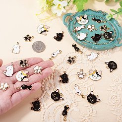 32個8スタイルアロイエナメルペンダント  カドミウムフリー＆鉛フリー  猫の形/足跡のチャーム  ライトゴールド  ブラック  17.5~24.5x8.5~20x1~2.5mm  穴：1.5~2mm  4個/スタイル&nbsp;ENAM-TA0004-17