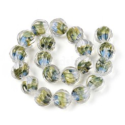 テクスチャ加工された内側の花、手作りのランプワークビーズ  ラウンド  オリーブドラブ  12mm  穴：1.5mm  約20個/連&nbsp;LAMP-T024-07C