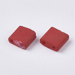 2ホールガラスシードビーズ  ラバー加工スタイル  正方形  レッド  5x4.5~5.5x2~2.5mm  穴：0.5~0.8mm&nbsp;SEED-S023-31C-07