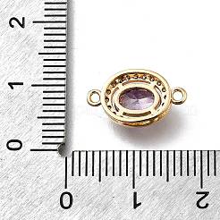 真鍮製パープルキュービックジルコニア楕円コネクタチャーム  18KGP本金メッキ  15x8.5x5mm  穴：1.2mm&nbsp;X-KK-D312-08G